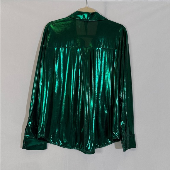 Anthropologie Gillian Liquid Shine Shirt Size L Long Sleeve Button Down Green - Picture 6 of 11